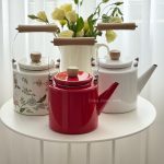 کتری لعابی دسته چوبی